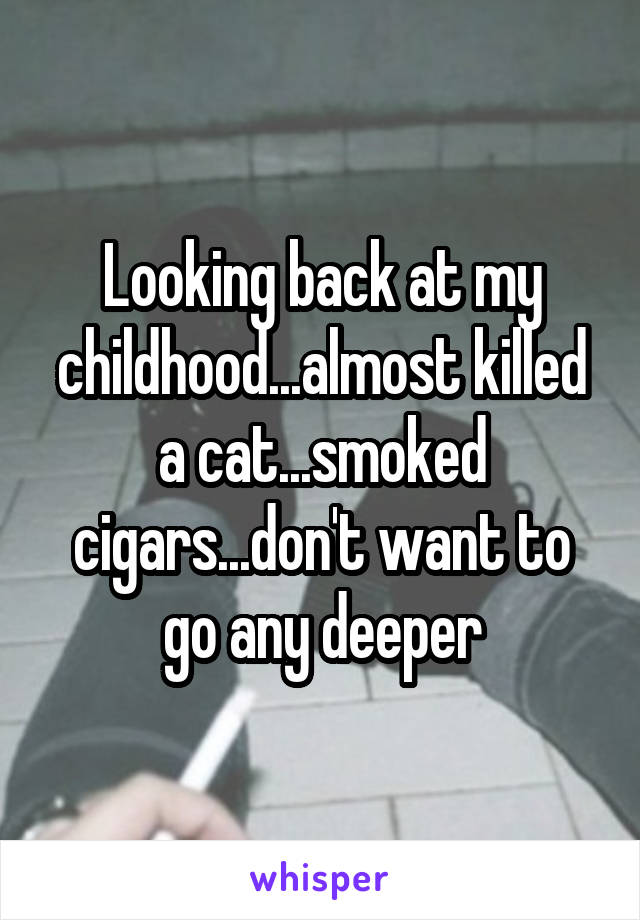 Looking back at my childhood...almost killed a cat...smoked cigars...don't want to go any deeper