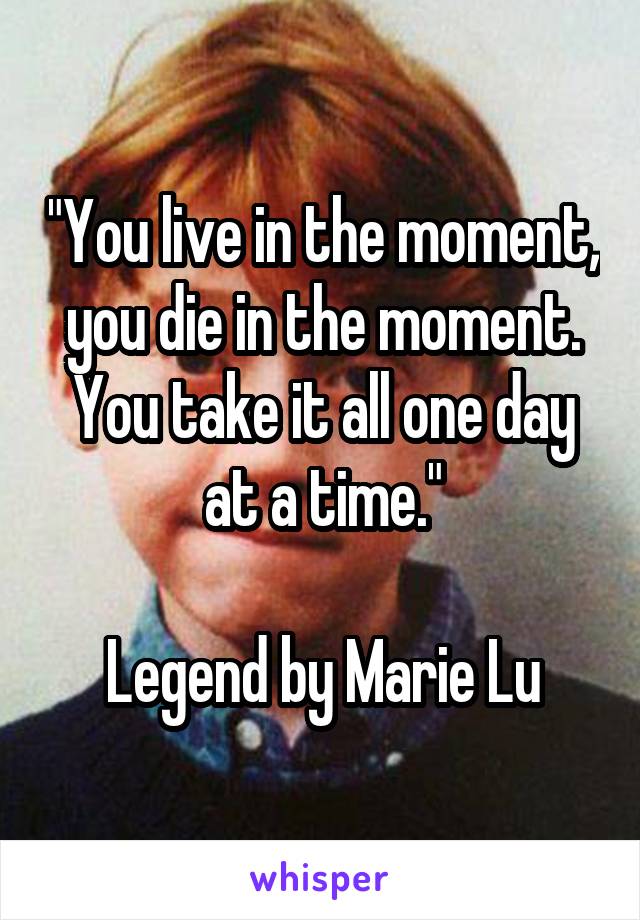 "You live in the moment, you die in the moment. You take it all one day at a time."

Legend by Marie Lu