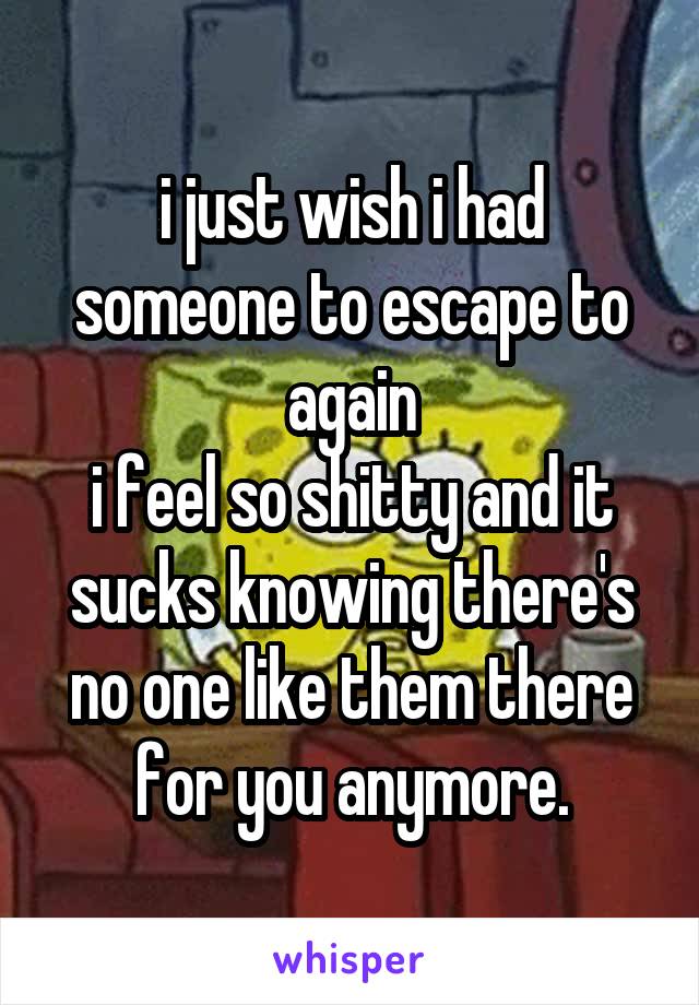 i just wish i had someone to escape to again
i feel so shitty and it sucks knowing there's no one like them there for you anymore.