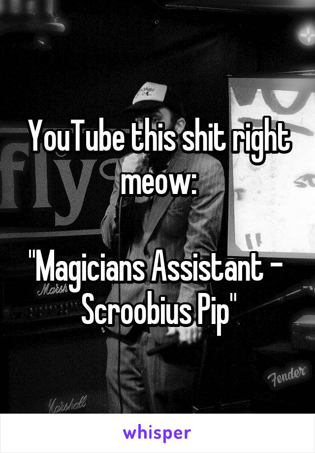 YouTube this shit right meow:

"Magicians Assistant - 
Scroobius Pip"