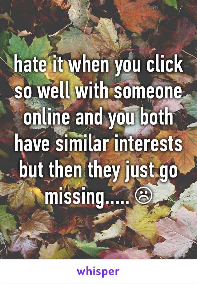 hate it when you click so well with someone online and you both have similar interests but then they just go missing..... ☹