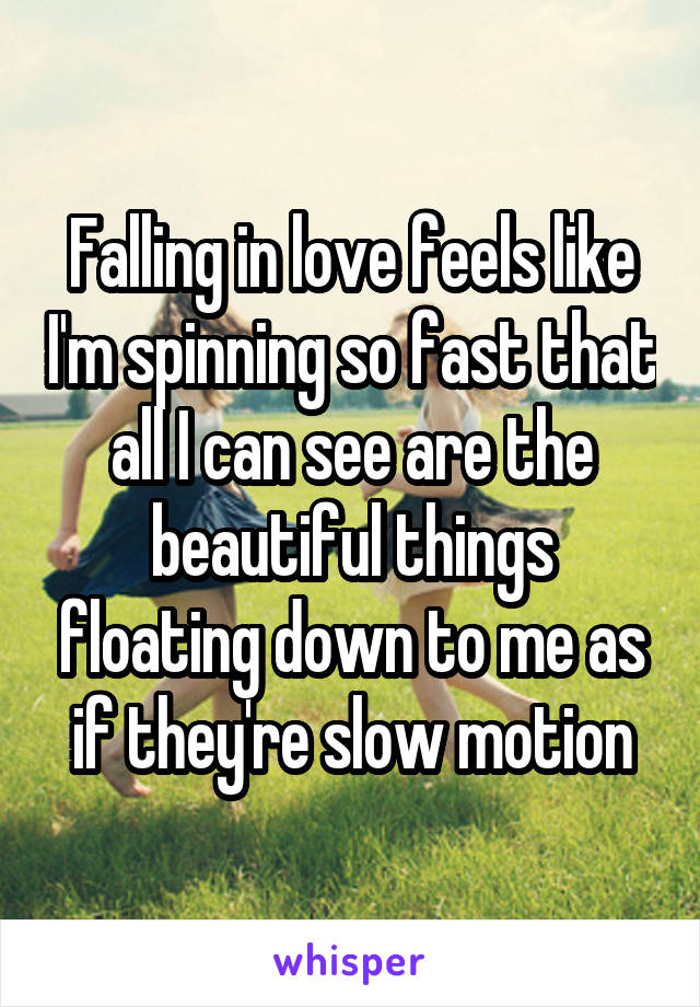Falling in love feels like I'm spinning so fast that all I can see are the beautiful things floating down to me as if they're slow motion