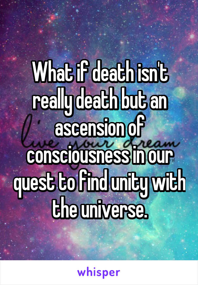 What if death isn't really death but an ascension of consciousness in our quest to find unity with the universe.
