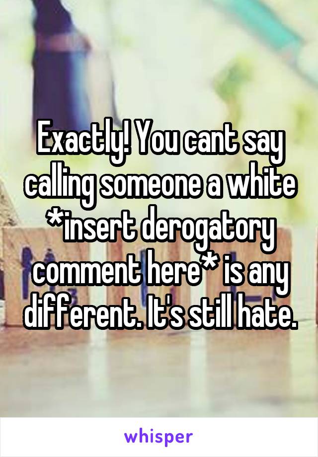 Exactly! You cant say calling someone a white *insert derogatory comment here* is any different. It's still hate.