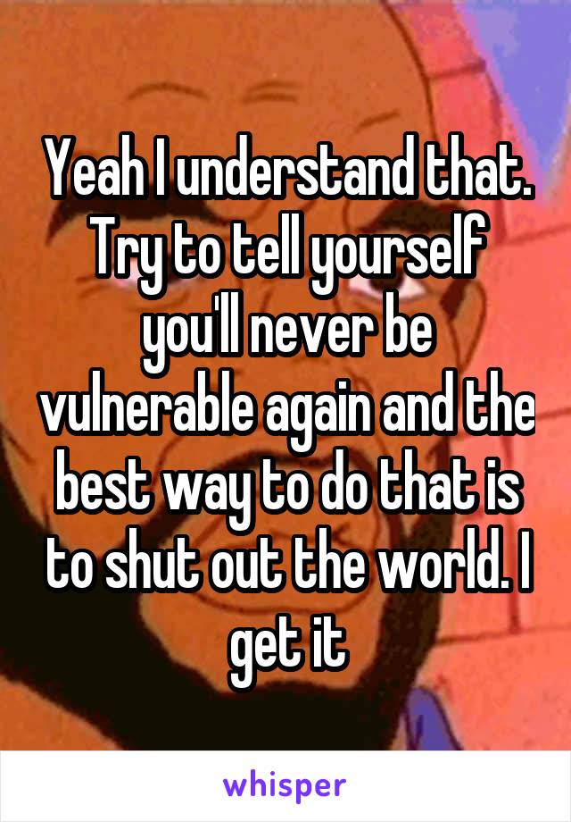 Yeah I understand that. Try to tell yourself you'll never be vulnerable again and the best way to do that is to shut out the world. I get it