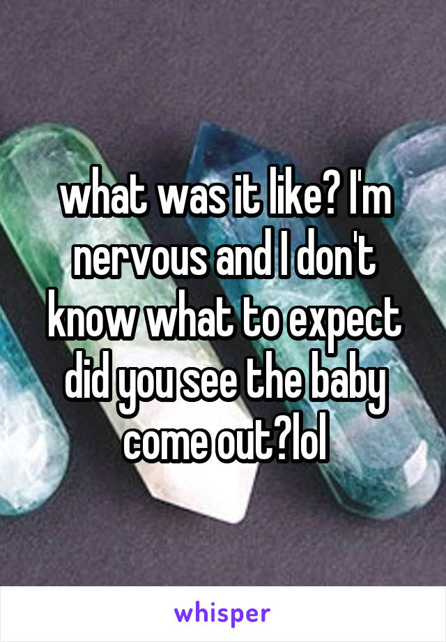 what was it like? I'm nervous and I don't know what to expect did you see the baby come out?lol