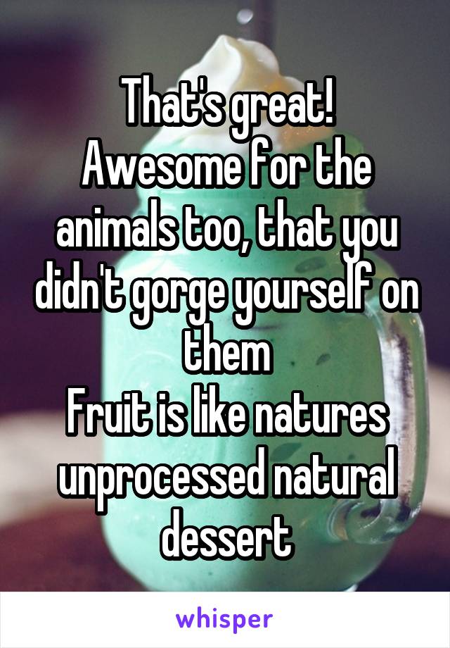 That's great!
Awesome for the animals too, that you didn't gorge yourself on them
Fruit is like natures unprocessed natural dessert