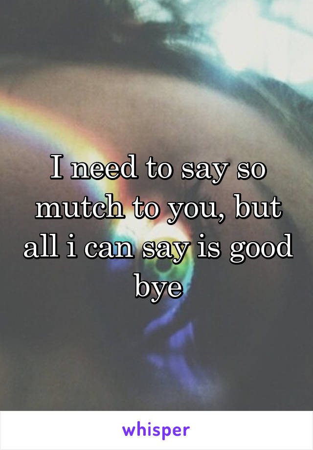 I need to say so mutch to you, but all i can say is good bye