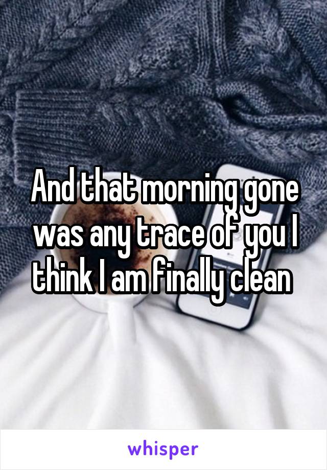 And that morning gone was any trace of you I think I am finally clean 