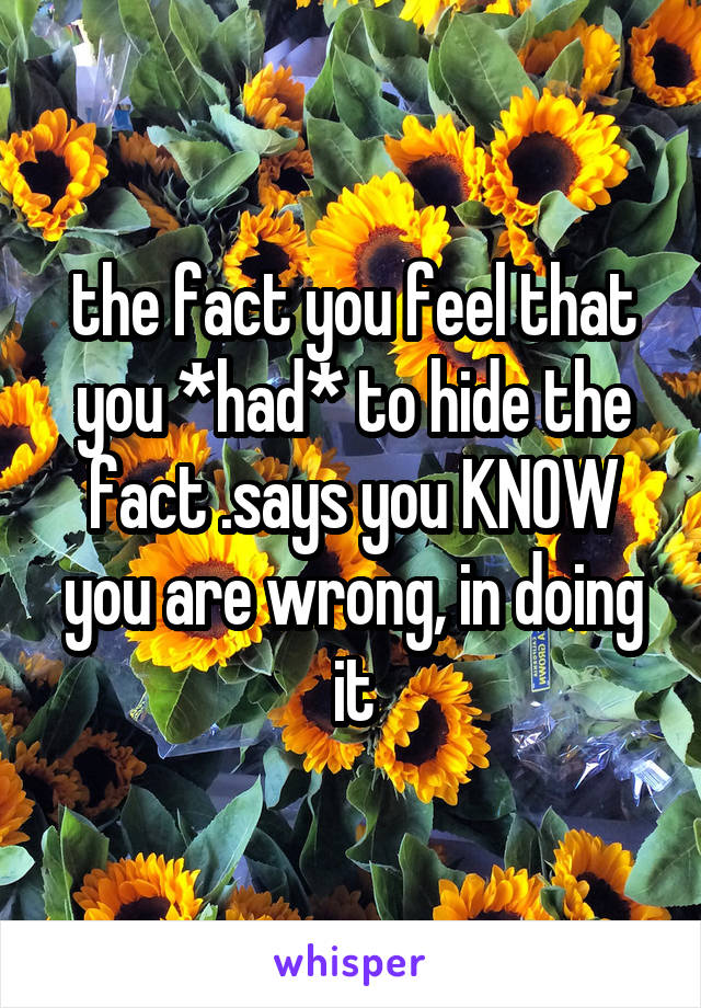 the fact you feel that you *had* to hide the fact .says you KNOW
you are wrong, in doing it