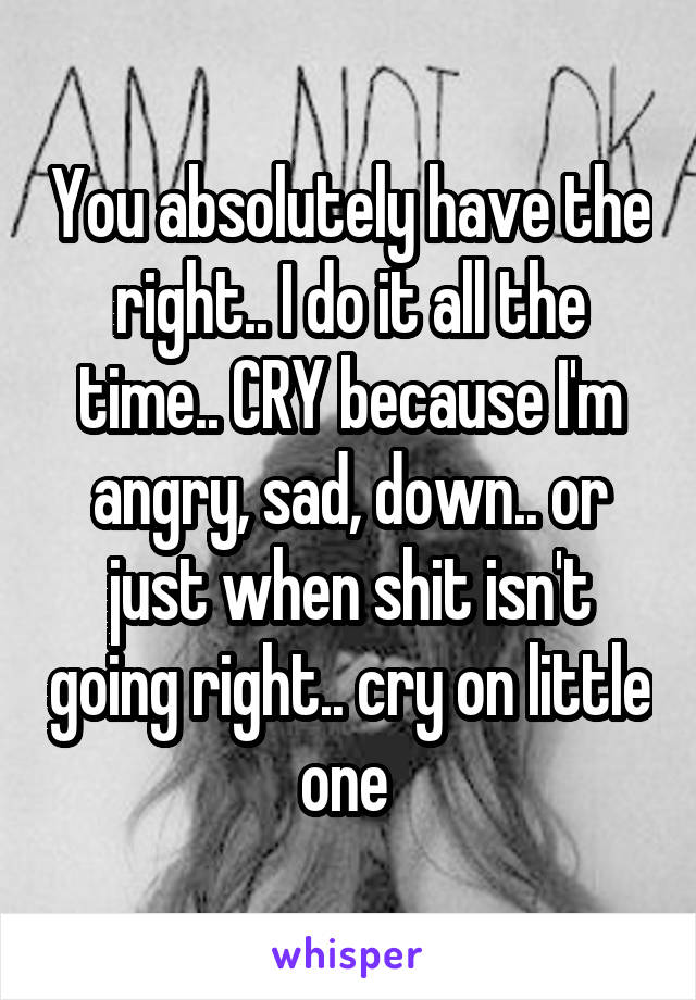 You absolutely have the right.. I do it all the time.. CRY because I'm angry, sad, down.. or just when shit isn't going right.. cry on little one 