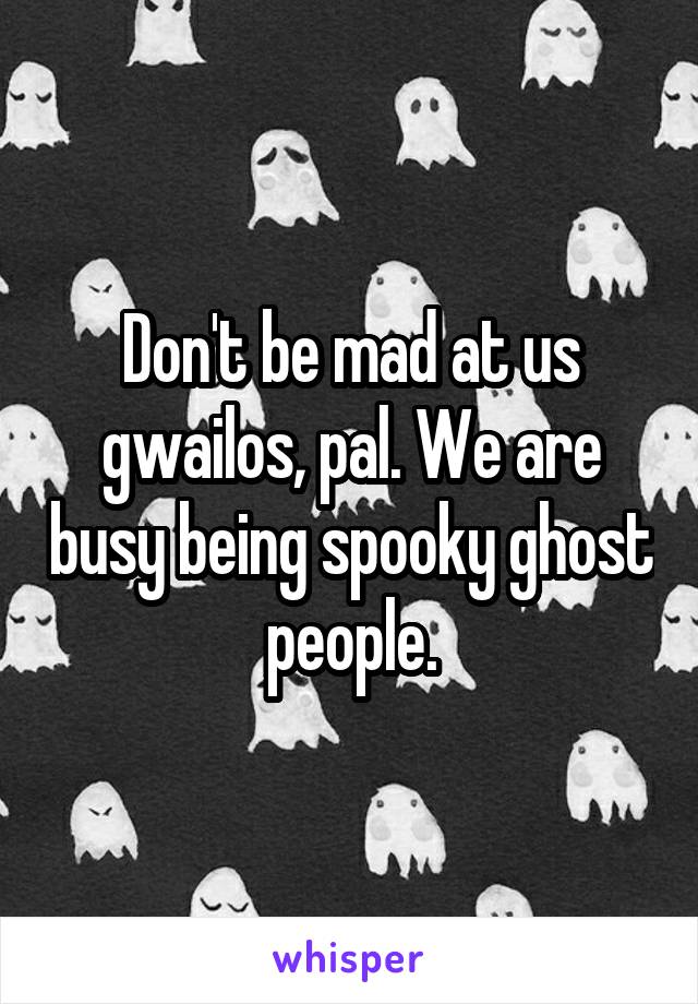 Don't be mad at us gwailos, pal. We are busy being spooky ghost people.