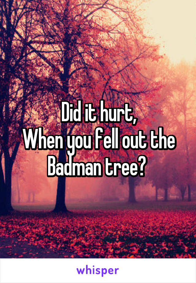 Did it hurt,
When you fell out the Badman tree? 