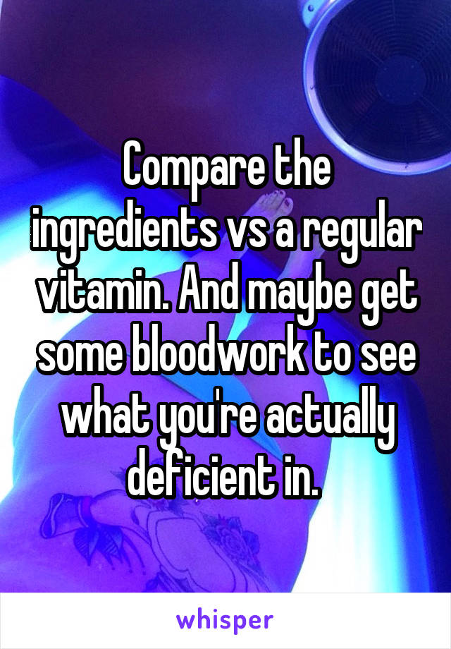 Compare the ingredients vs a regular vitamin. And maybe get some bloodwork to see what you're actually deficient in. 
