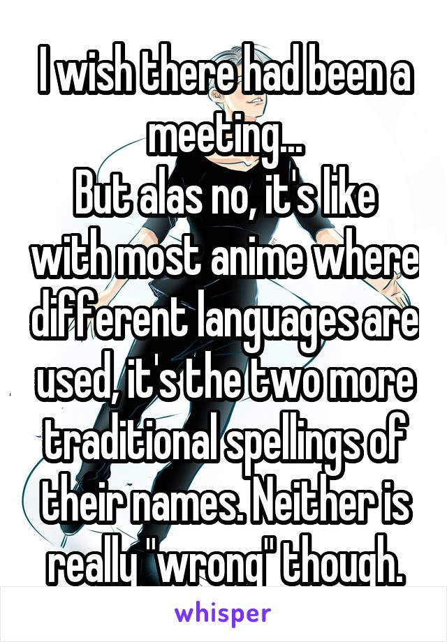 I wish there had been a meeting...
But alas no, it's like with most anime where different languages are used, it's the two more traditional spellings of their names. Neither is really "wrong" though.