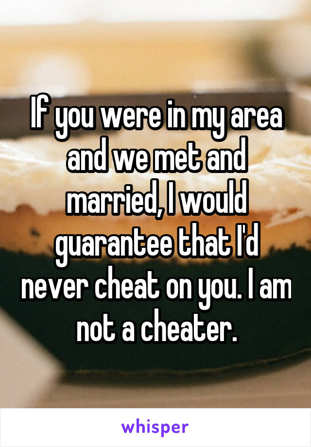 If you were in my area and we met and married, I would guarantee that I'd never cheat on you. I am not a cheater.