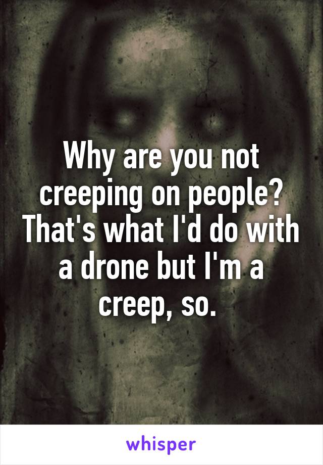 Why are you not creeping on people? That's what I'd do with a drone but I'm a creep, so. 