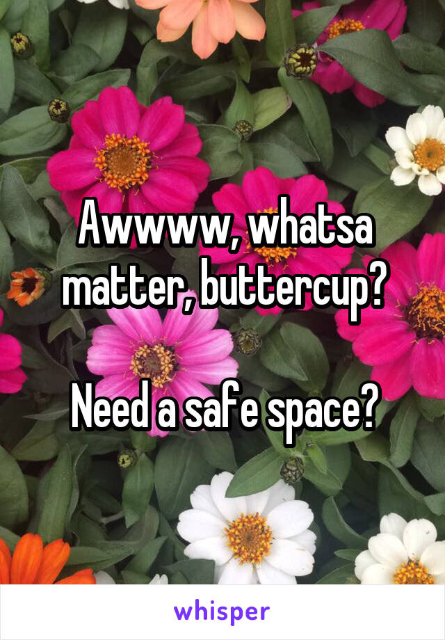 Awwww, whatsa matter, buttercup?

Need a safe space?