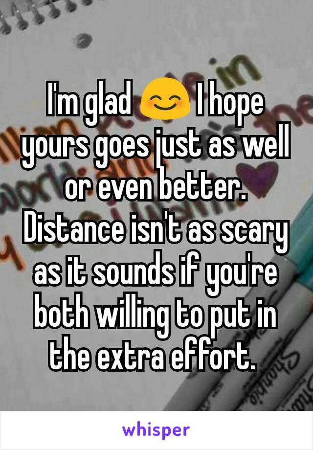 I'm glad 😊 I hope yours goes just as well or even better. Distance isn't as scary as it sounds if you're both willing to put in the extra effort. 
