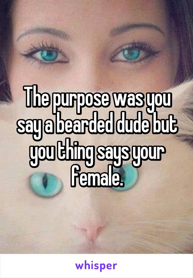 The purpose was you say a bearded dude but you thing says your female.