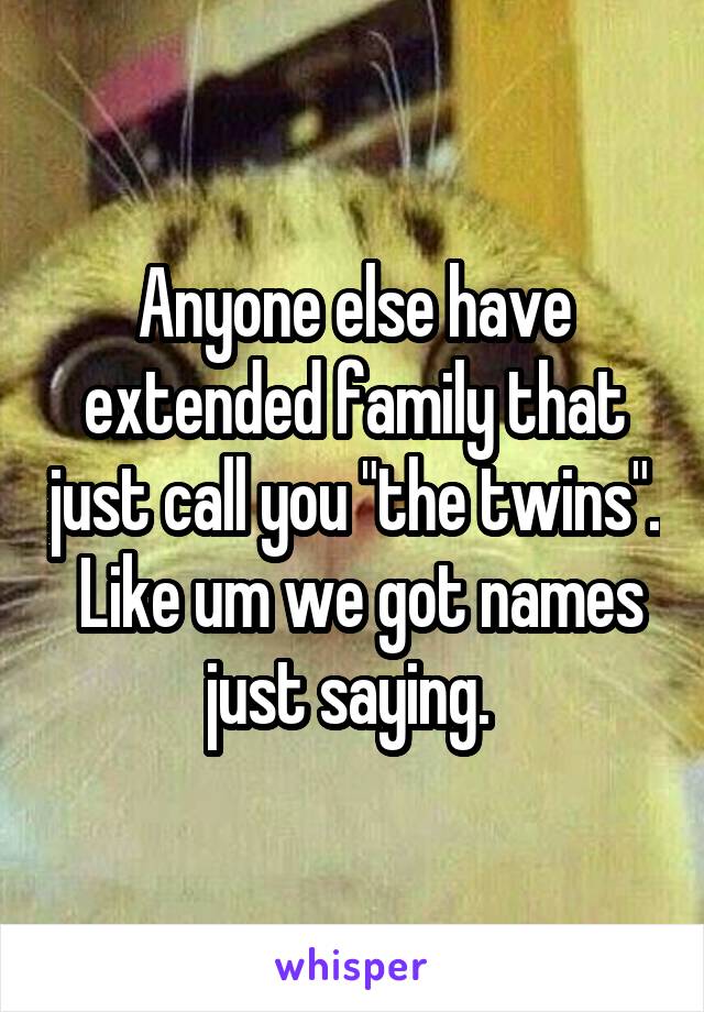 Anyone else have extended family that just call you "the twins".  Like um we got names just saying. 