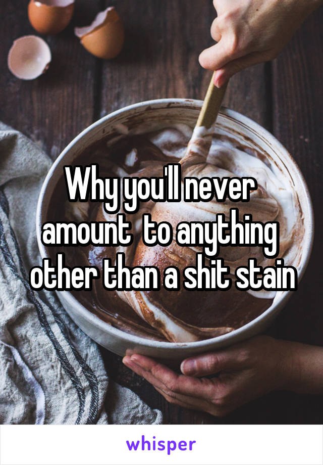 Why you'll never  amount  to anything  other than a shit stain