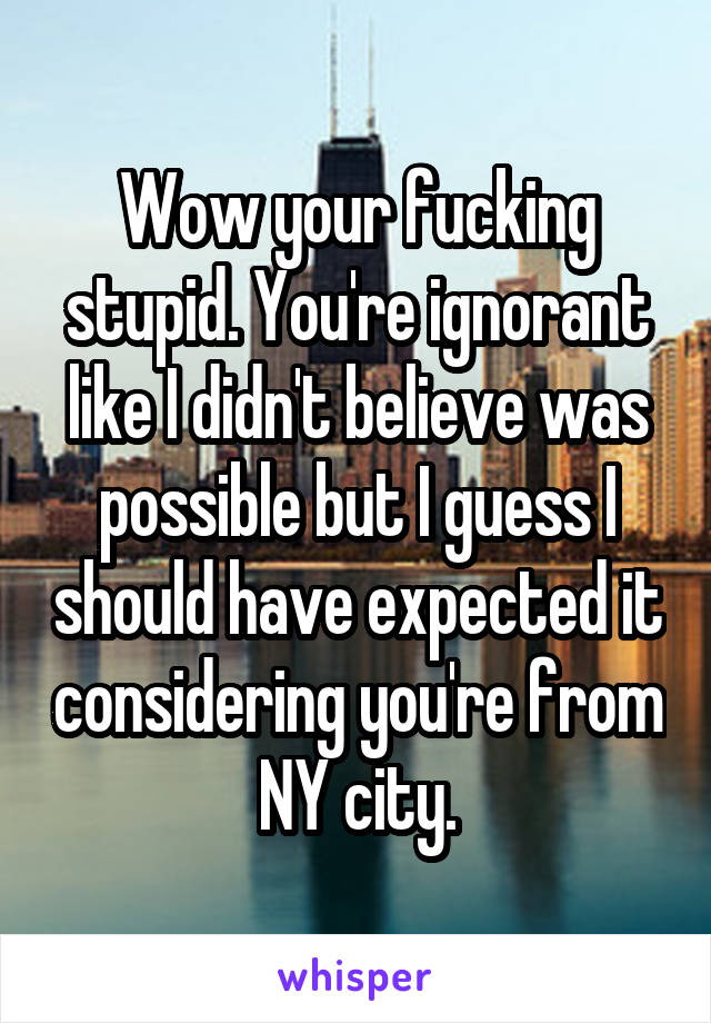 Wow your fucking stupid. You're ignorant like I didn't believe was possible but I guess I should have expected it considering you're from NY city.