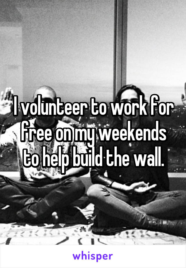 I volunteer to work for free on my weekends to help build the wall.