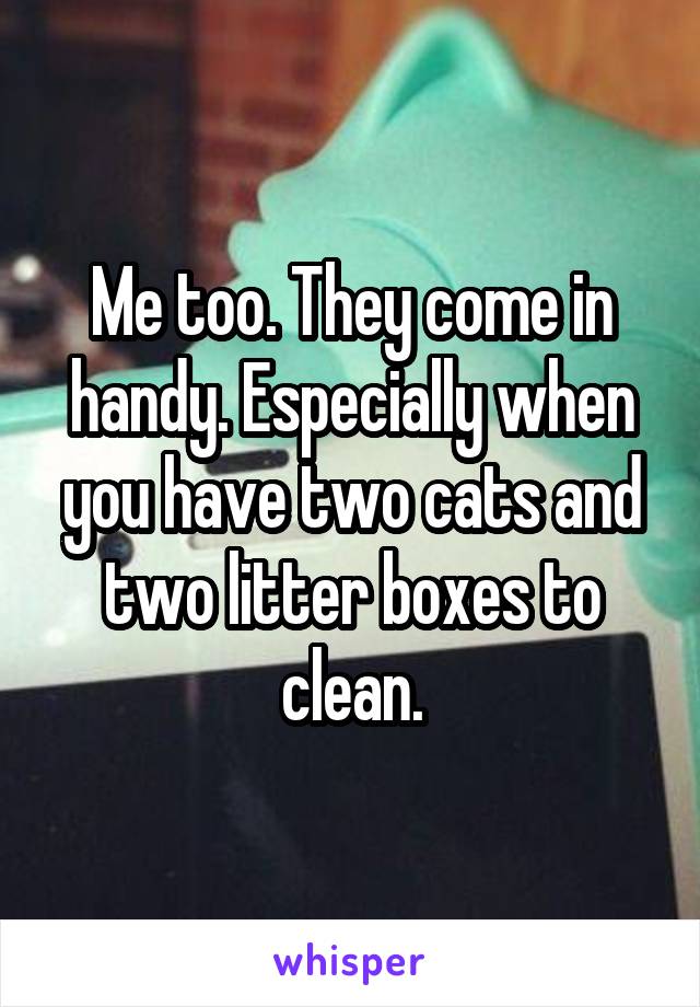 Me too. They come in handy. Especially when you have two cats and two litter boxes to clean.