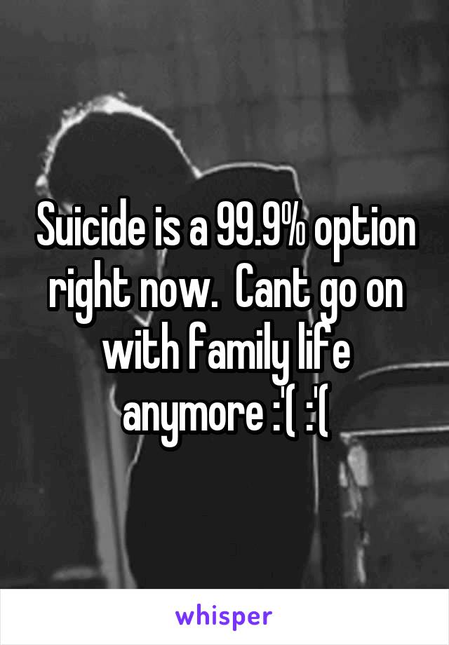 Suicide is a 99.9% option right now.  Cant go on with family life anymore :'( :'(