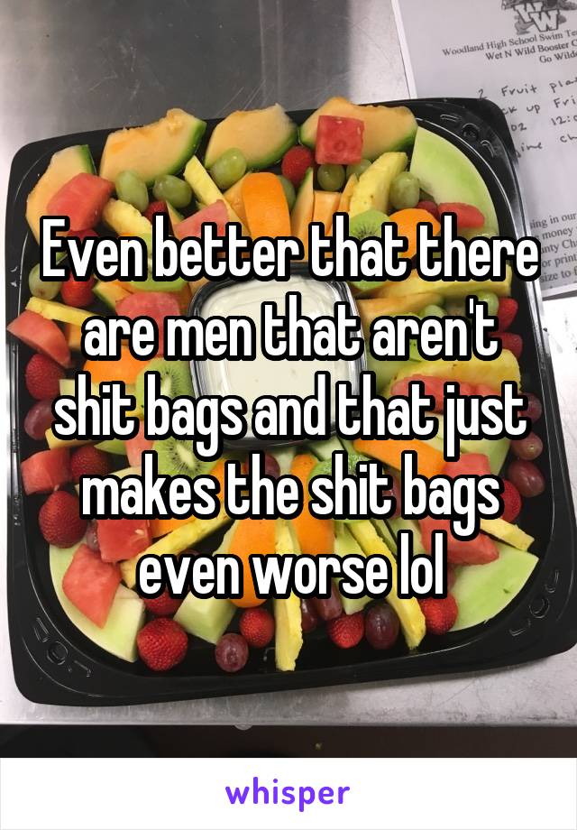 Even better that there are men that aren't shit bags and that just makes the shit bags even worse lol