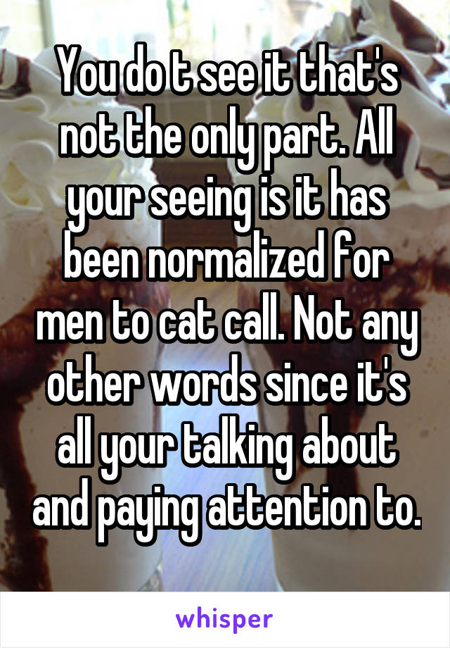 You do t see it that's not the only part. All your seeing is it has been normalized for men to cat call. Not any other words since it's all your talking about and paying attention to. 