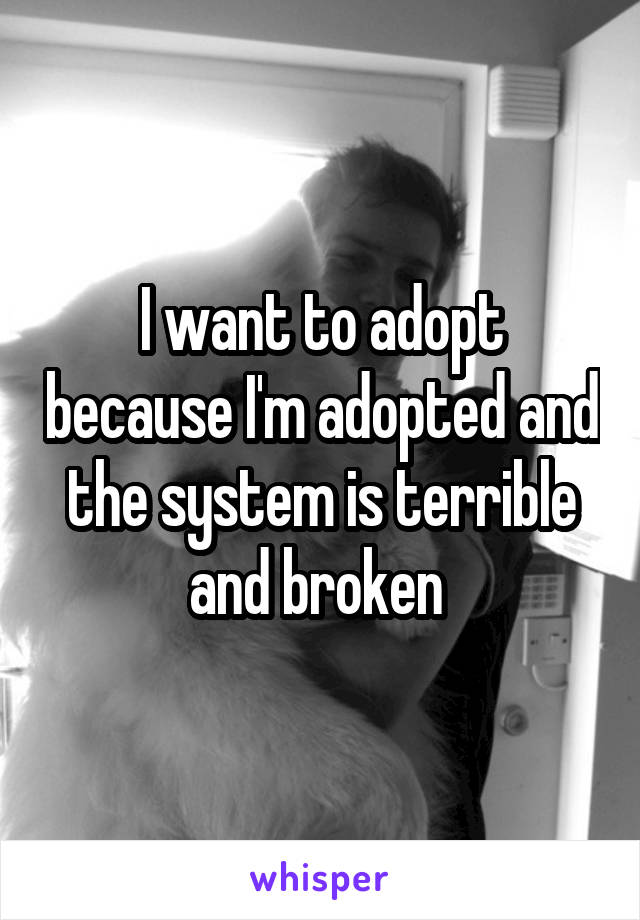 I want to adopt because I'm adopted and the system is terrible and broken 