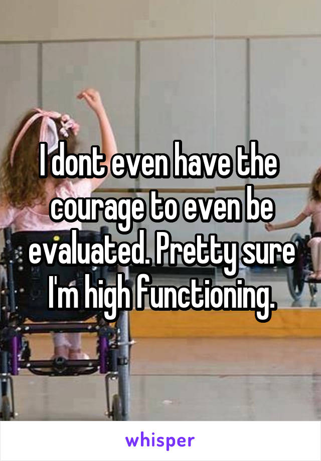 I dont even have the  courage to even be evaluated. Pretty sure I'm high functioning.