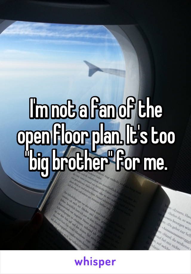 I'm not a fan of the open floor plan. It's too "big brother" for me.