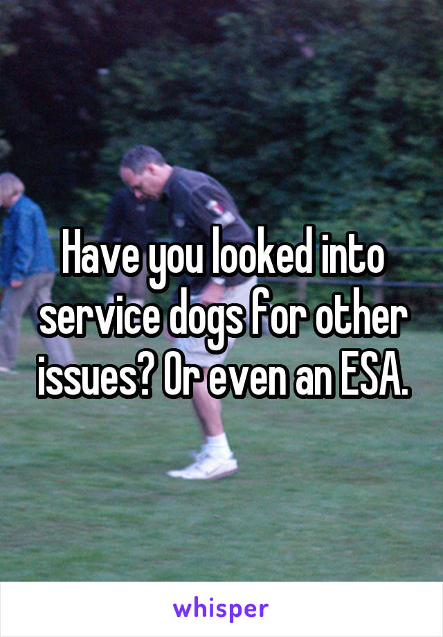 Have you looked into service dogs for other issues? Or even an ESA.