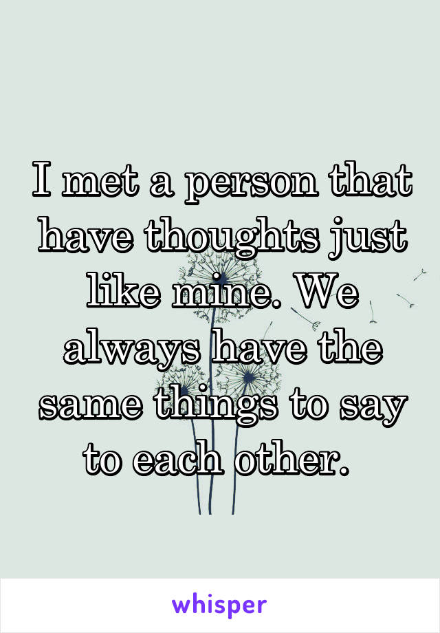 I met a person that have thoughts just like mine. We always have the same things to say to each other. 