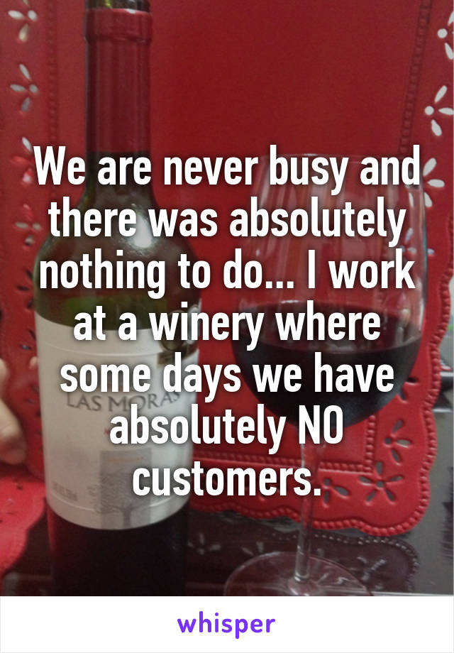 We are never busy and there was absolutely nothing to do... I work at a winery where some days we have absolutely NO customers.