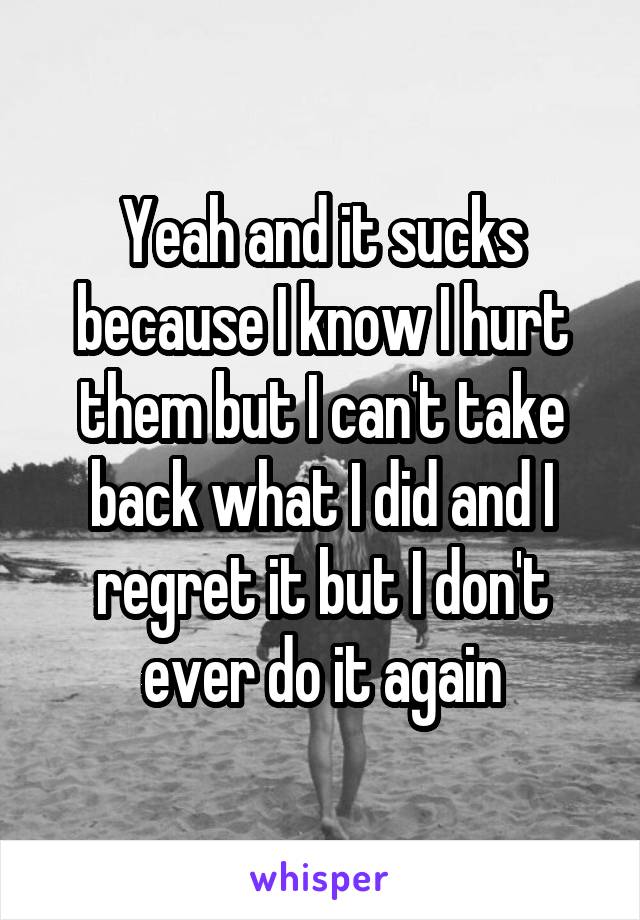 Yeah and it sucks because I know I hurt them but I can't take back what I did and I regret it but I don't ever do it again