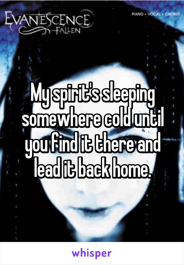 My spirit's sleeping somewhere cold until you find it there and lead it back home.