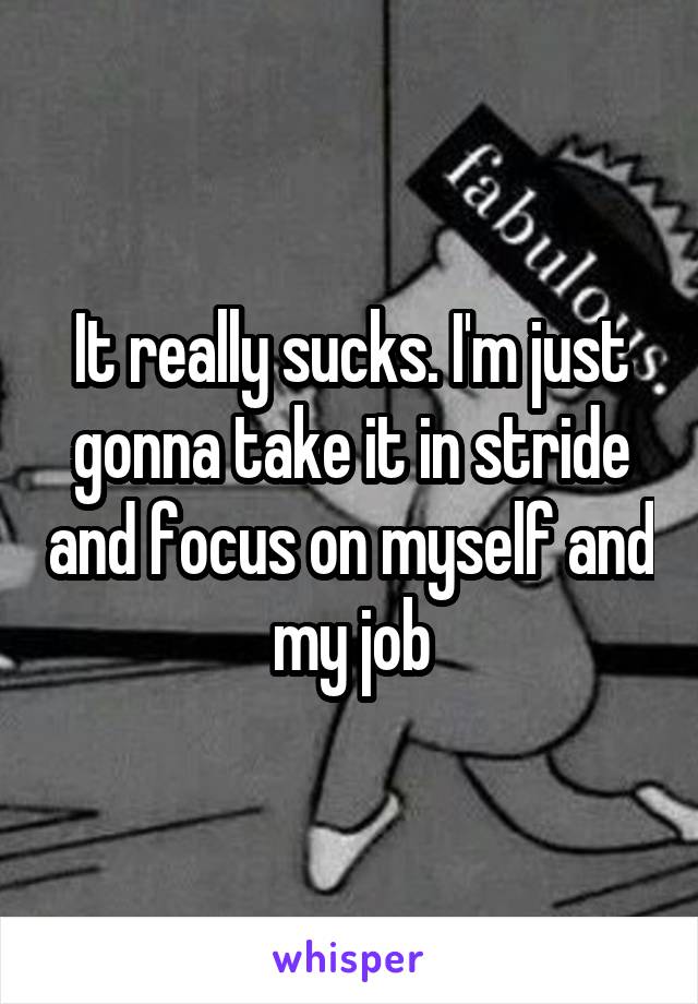 It really sucks. I'm just gonna take it in stride and focus on myself and my job