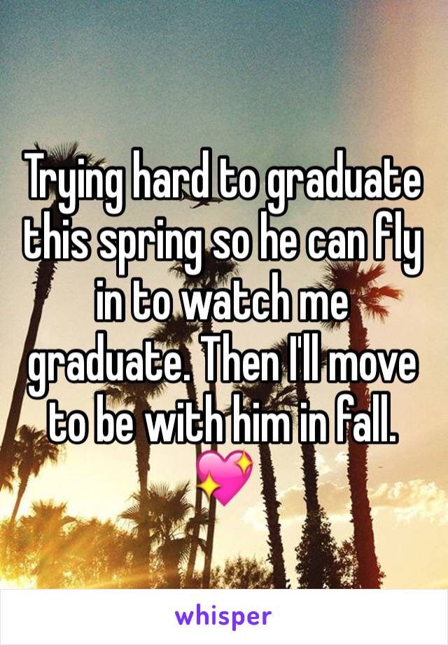 Trying hard to graduate this spring so he can fly in to watch me graduate. Then I'll move to be with him in fall.
💖