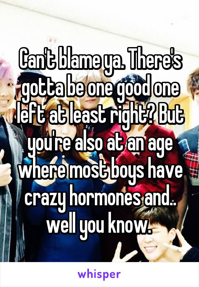 Can't blame ya. There's gotta be one good one left at least right? But you're also at an age where most boys have crazy hormones and.. well you know. 