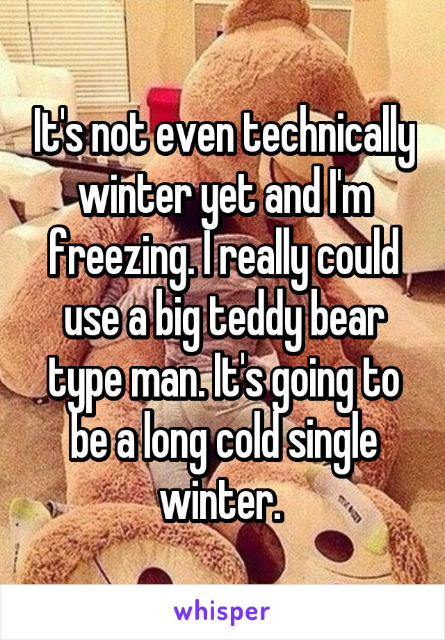 It's not even technically winter yet and I'm freezing. I really could use a big teddy bear type man. It's going to be a long cold single winter. 