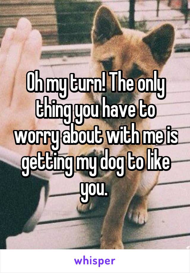 Oh my turn! The only thing you have to worry about with me is getting my dog to like you. 