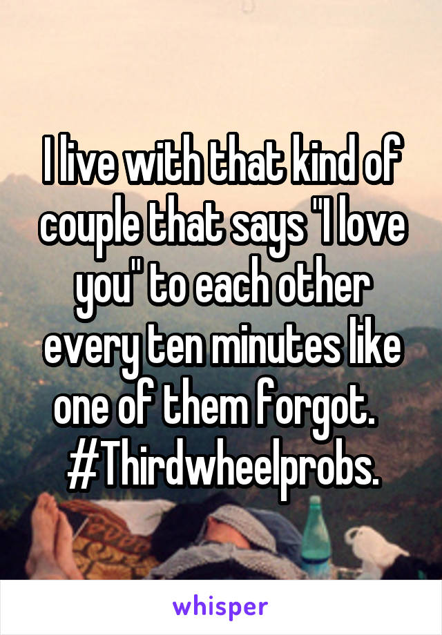 I live with that kind of couple that says "I love you" to each other every ten minutes like one of them forgot.  
#Thirdwheelprobs.