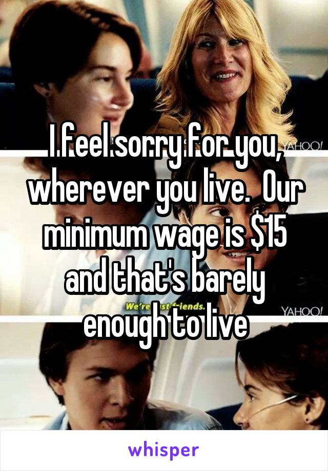 I feel sorry for you, wherever you live.  Our minimum wage is $15 and that's barely enough to live