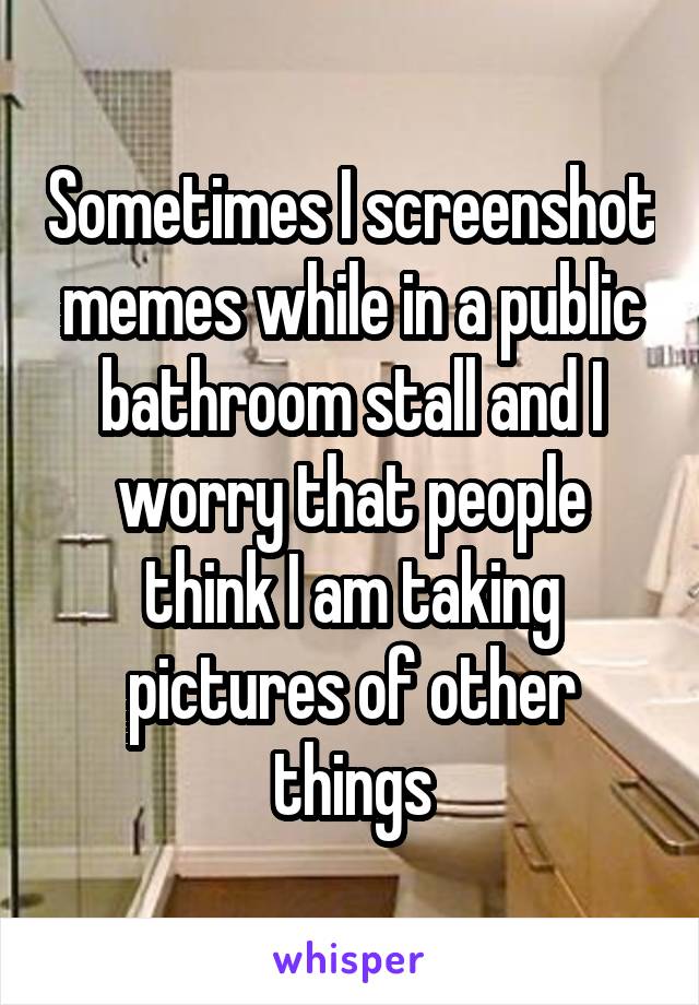 Sometimes I screenshot memes while in a public bathroom stall and I worry that people think I am taking pictures of other things