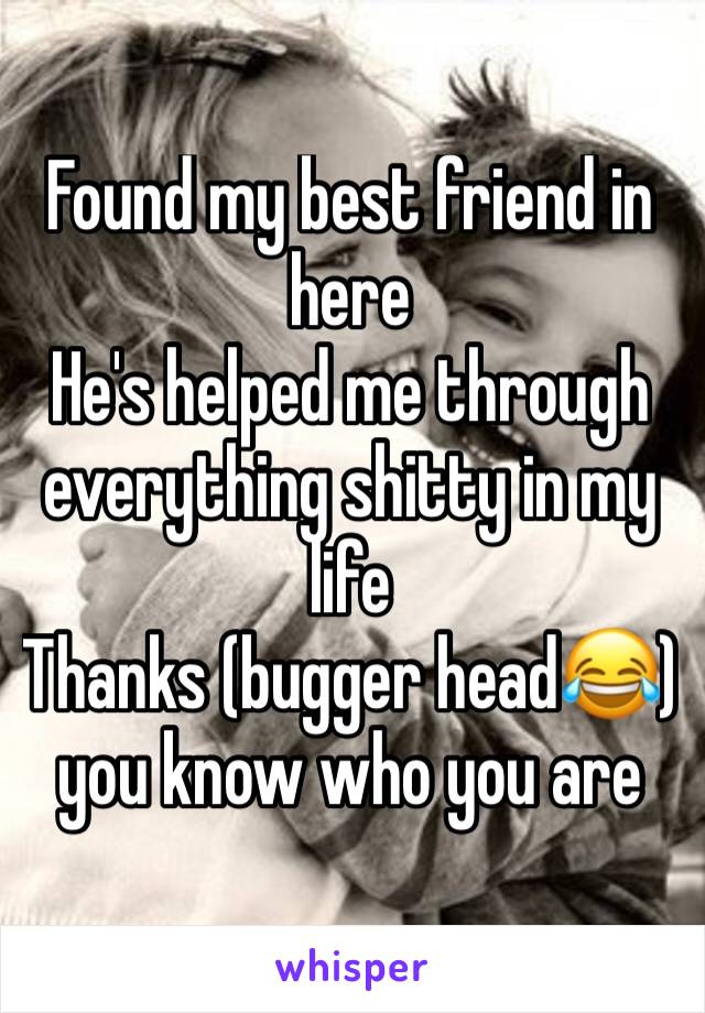 Found my best friend in here 
He's helped me through everything shitty in my life 
Thanks (bugger head😂) you know who you are 