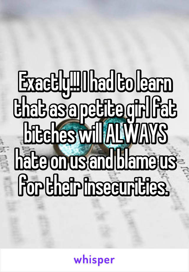 Exactly!!! I had to learn that as a petite girl fat bitches will ALWAYS hate on us and blame us for their insecurities. 